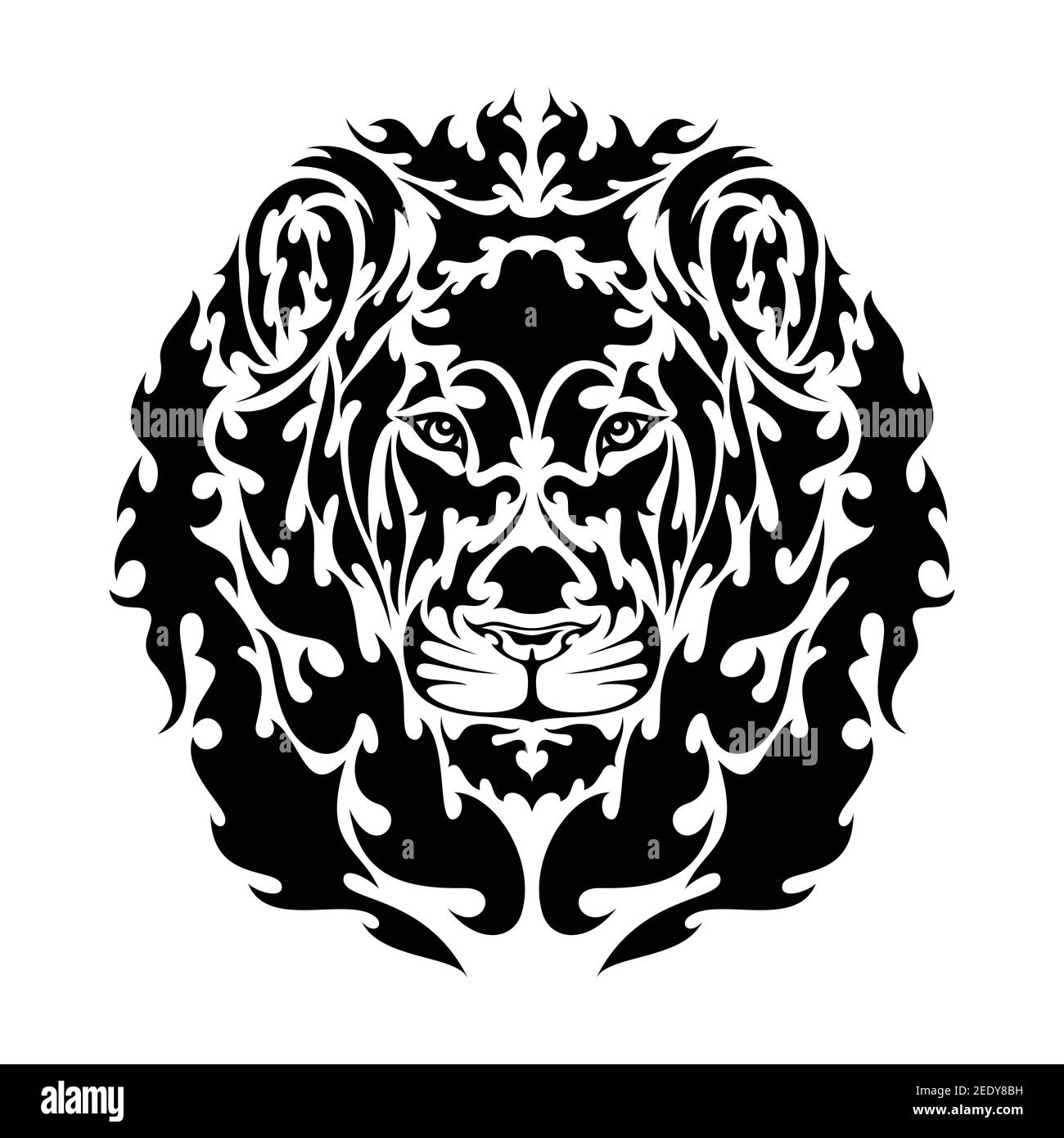 Hand drawn abstract portrait of a lion. Vector stylized illustration for tattoo, logo, wall decor, T-shirt print design or outwear. This drawing would Stock Vector