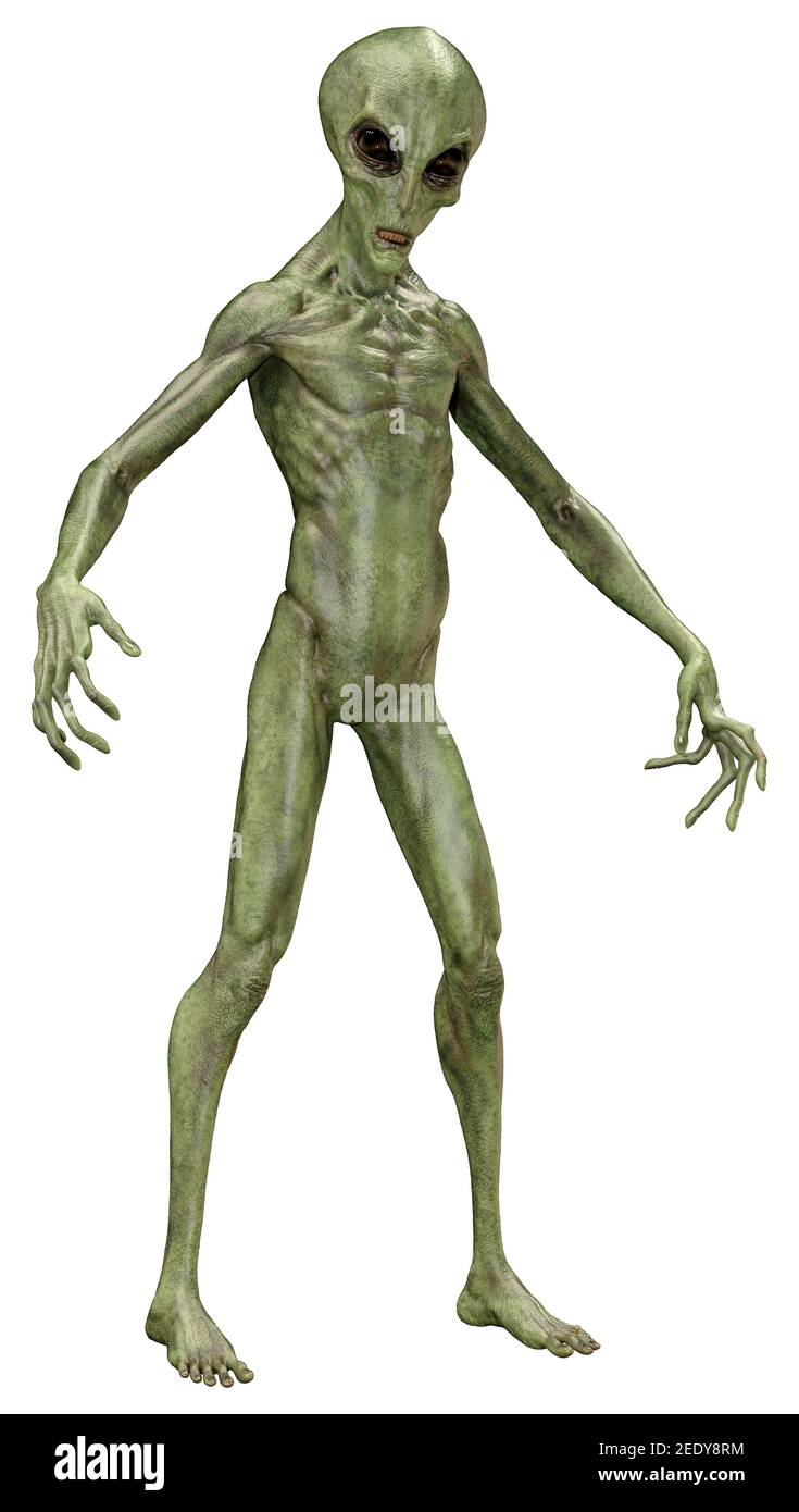 3D rendering of a green alien isolated on white background Stock Photo ...