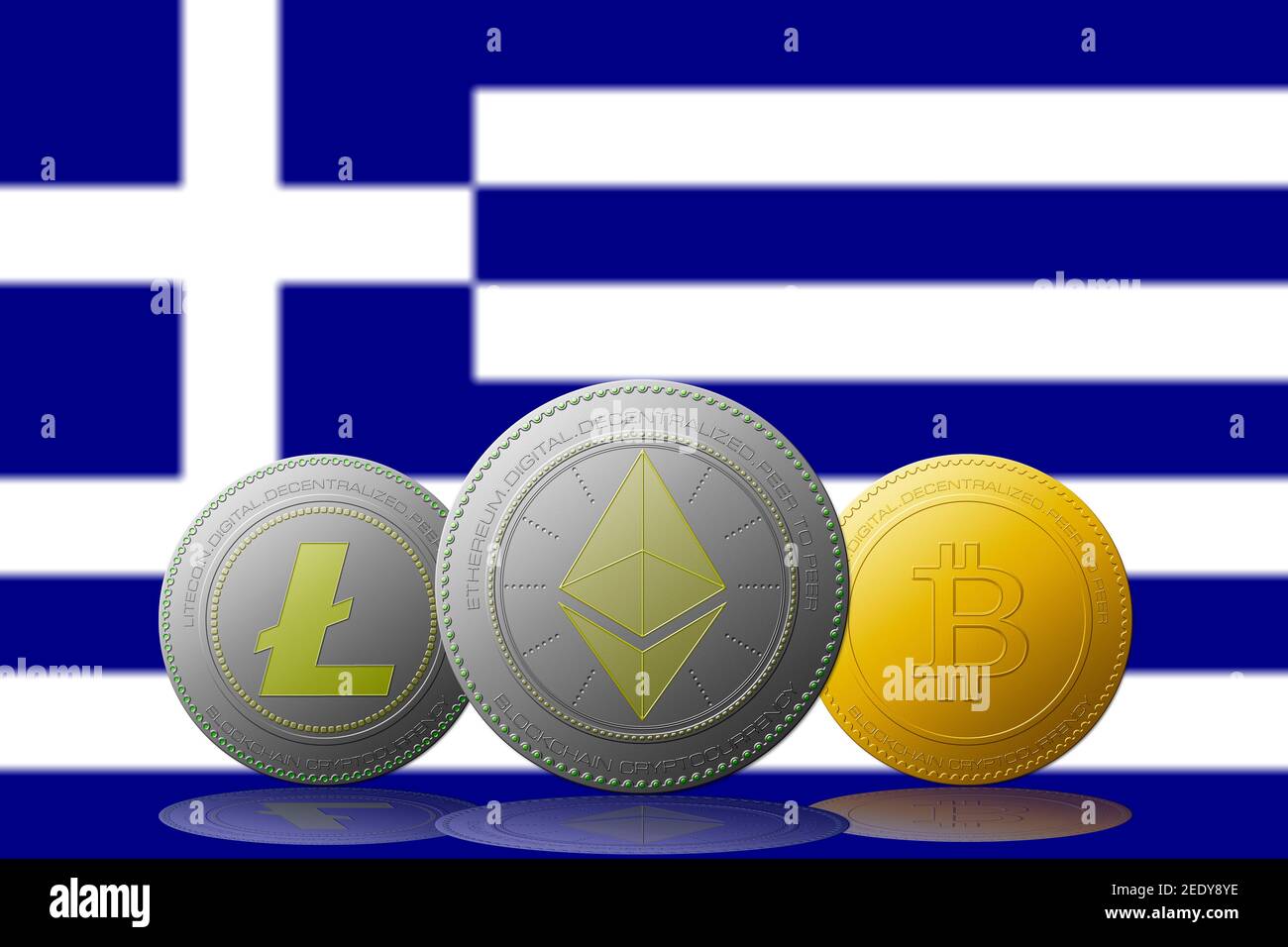 Greece flag on a bitcoin cryptocurrency coin. 3D Rendering Stock Photo -  Alamy