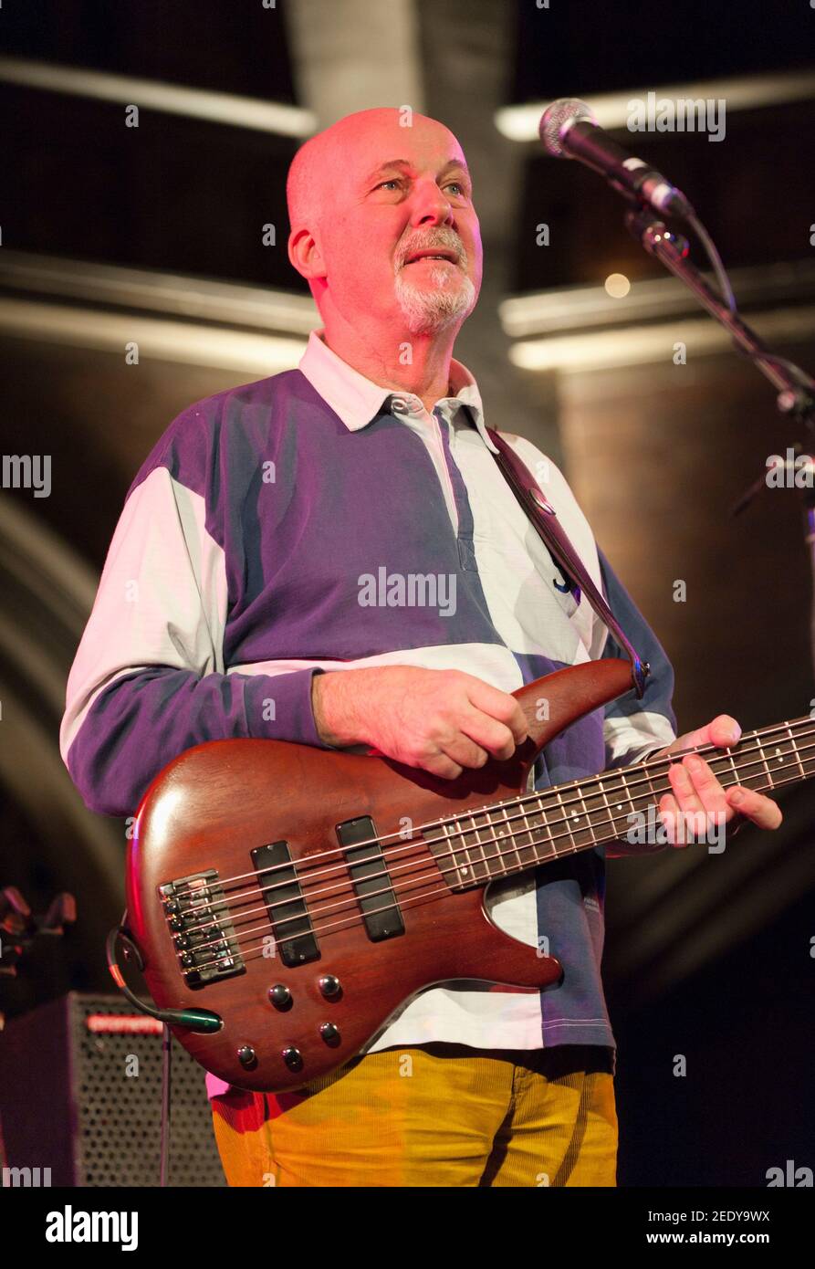 Dave Pegg of Fairport Convention performing at the Union Chapel, London, UK on the final night of their 2013 winter tour. Stock Photo