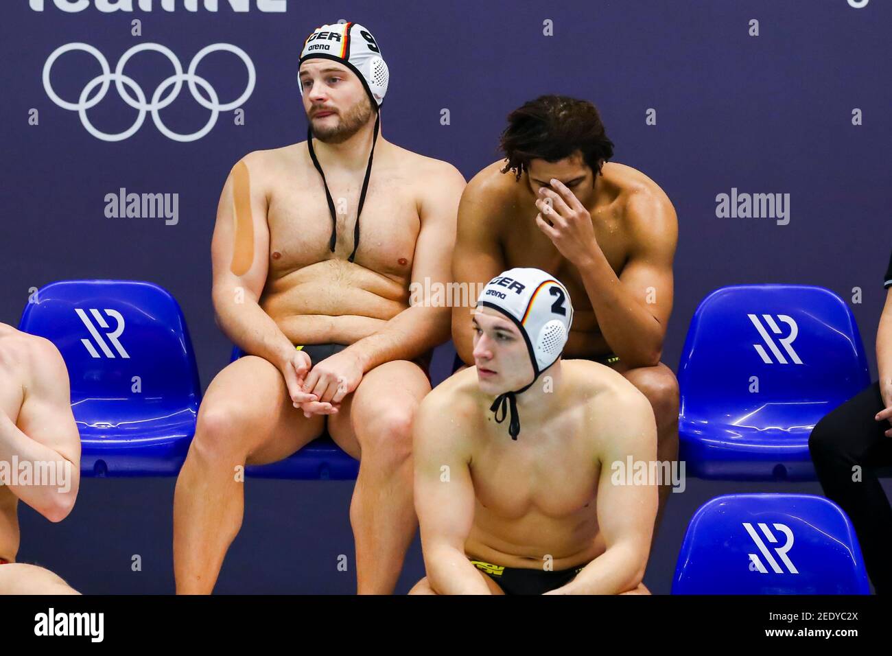 ROTTERDAM, NETHERLANDS - FEBRUARY 15: Marko Stamm of Germany, Maurice  Jungling of Germany, Zoran Bozic of Germany during the Olympic Waterpolo  Qualifi Stock Photo - Alamy