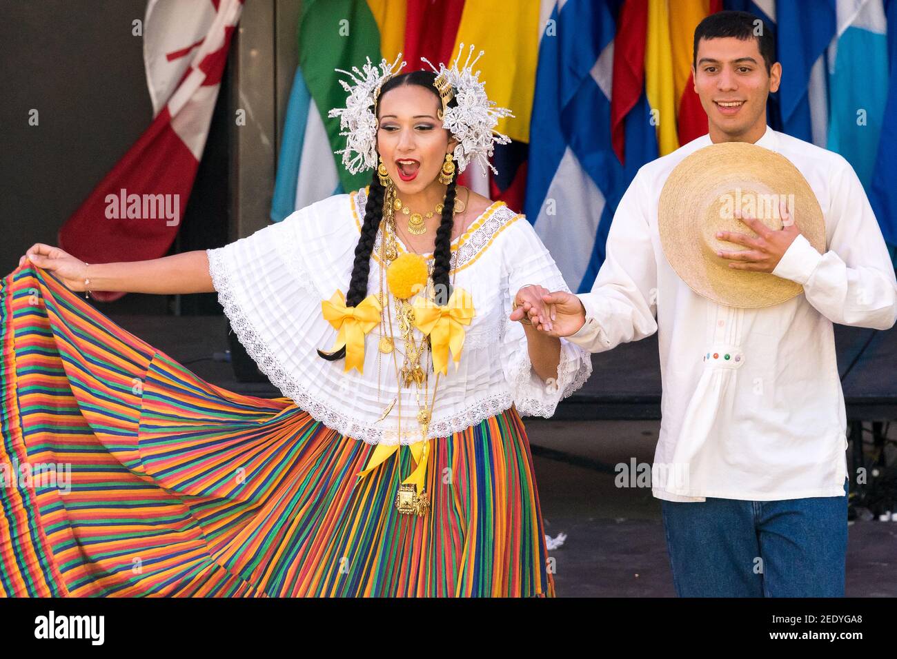 Panamanian Roots, a dance group performing in Mel Lastam square during the Hispanic Fiesta. Aug. 31, 2013 Stock Photo
