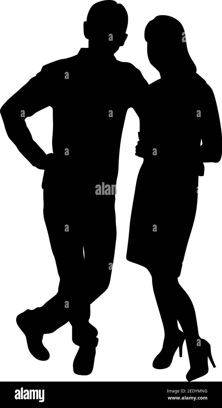 silhouette of a man and woman couple holding hands Stock Vector