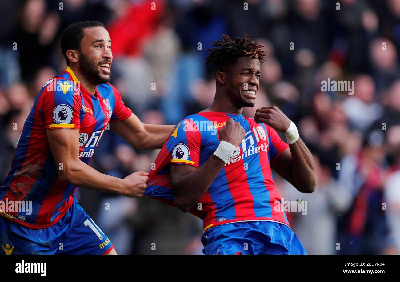 Soccer Football - Premier League - Crystal Palace vs West Ham United - Selhurst Park, London, Britain - October 28, 2017   Crystal Palace's Wilfried Zaha celebrates scoring their second goal    REUTERS/Eddie Keogh    EDITORIAL USE ONLY. No use with unauthorized audio, video, data, fixture lists, club/league logos or 'live' services. Online in-match use limited to 75 images, no video emulation. No use in betting, games or single club/league/player publications. Please contact your account representative for further details.? Stock Photo