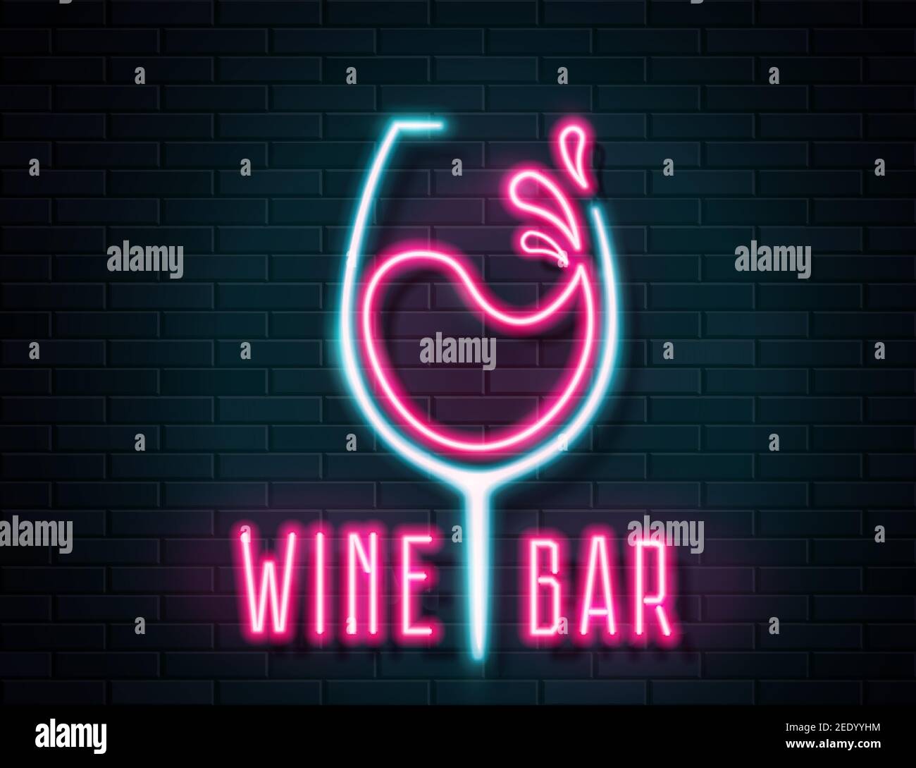 Retro neon wine glass sign on wall background Stock Vector Image & Art