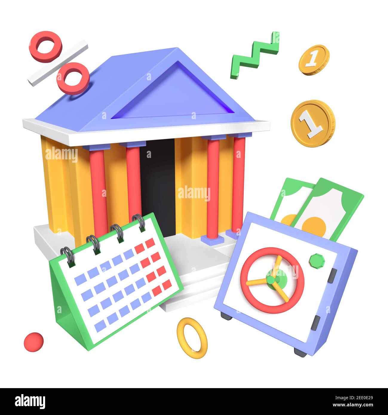 Finance and investment - modern colorful realistic 3d illustration. Financial management, budgetary planning idea. A composition with a building, perc Stock Photo