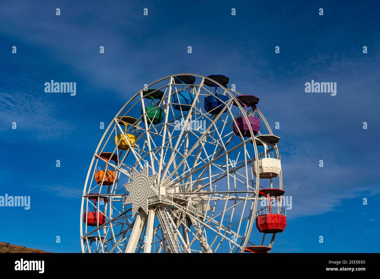 Ferris wheel in Parc d'atraccions Tibidabo, Barcelona, closed in February 2021 due to Covid-19, Coronavirus restrictions. Stock Photo