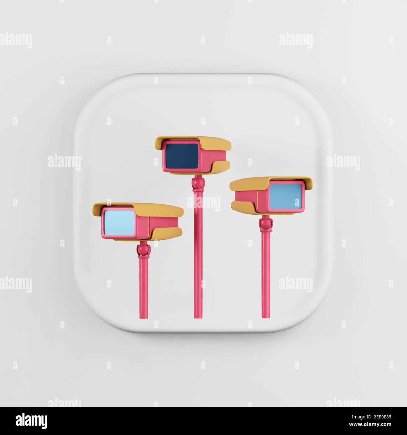 CCTV colored camera icon. 3d rendering white square button key ...