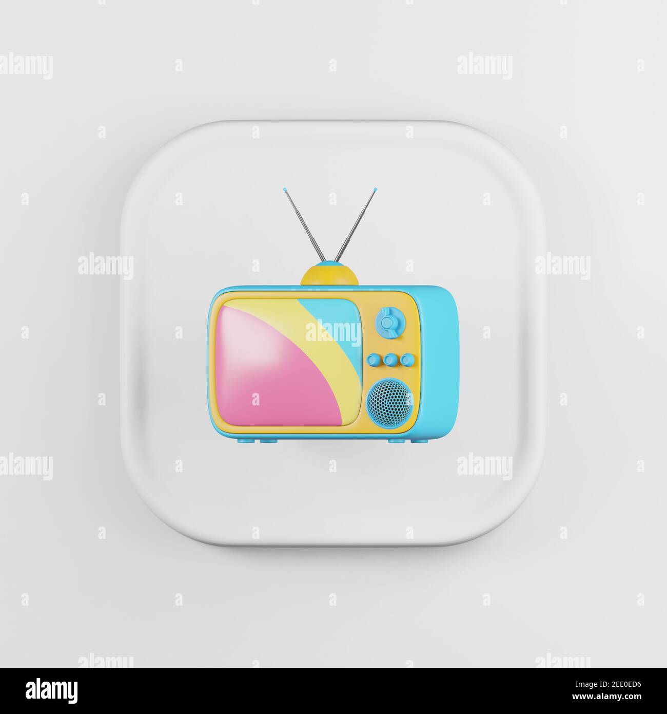 Vintage color TV icon. 3d rendering white square button key, interface ui ux element Stock Photo