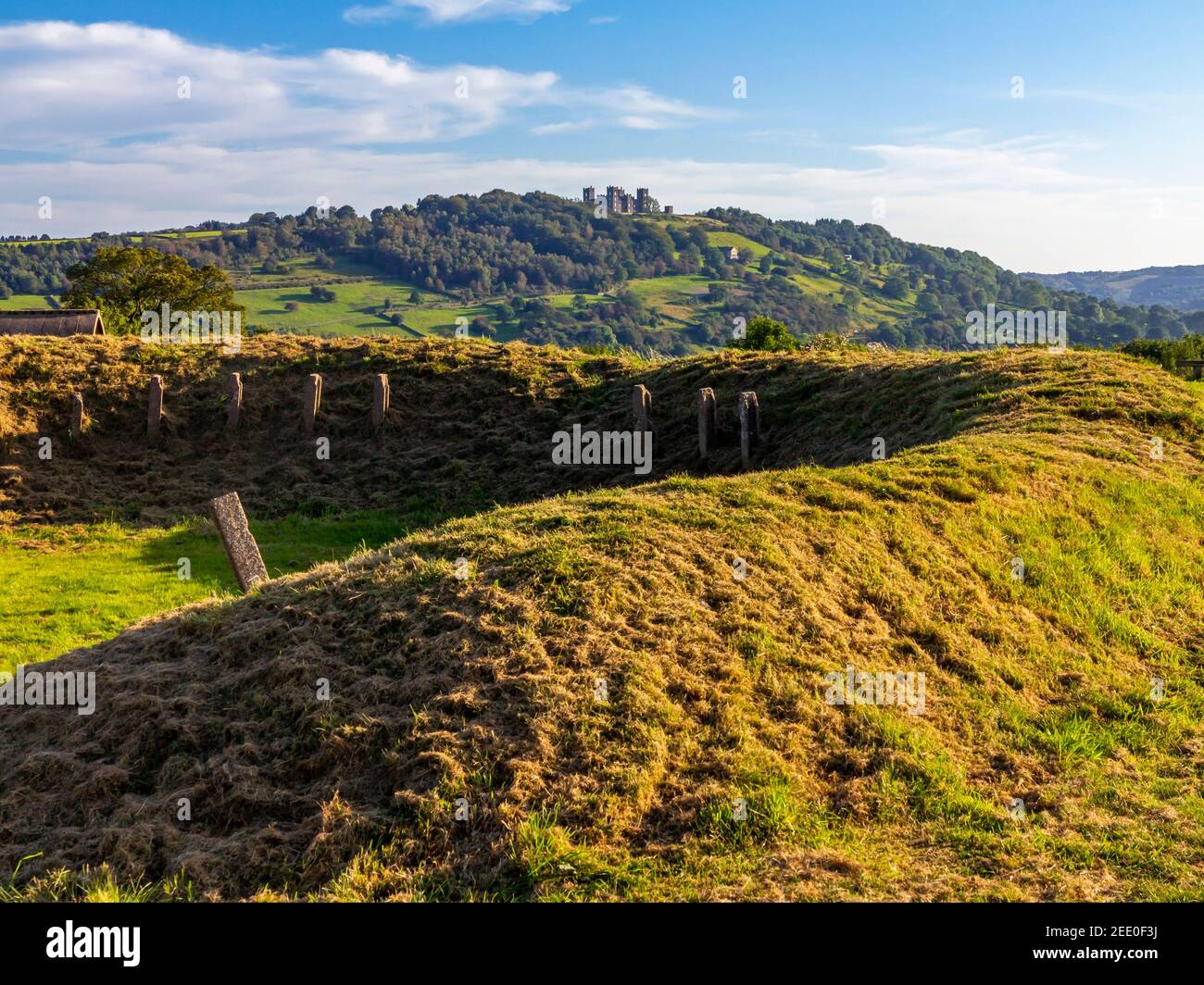 View looking south to Riber Castle from Bailey's Tump a Second World