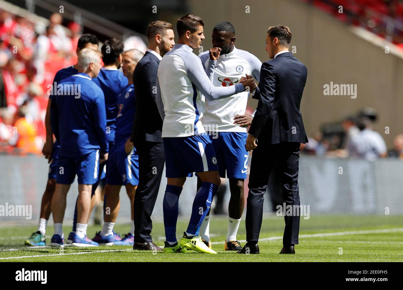 Soccer Football Chelsea Vs Arsenal Fa Community Shield London Britain August 6 2017 Chelsea S Alvaro Morata Shakes Hands With Arsenal S Mesut Ozil Before The Game Reuters Darren Staples Stock Photo Alamy