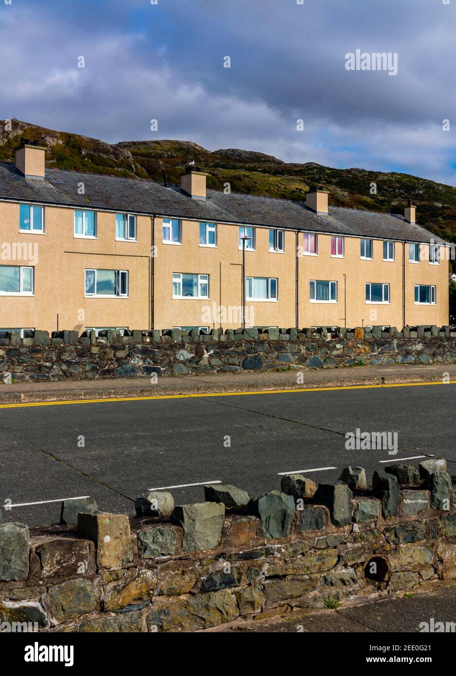 Modern terraced houses at Barmouth in Gwynedd on the North Wales coast