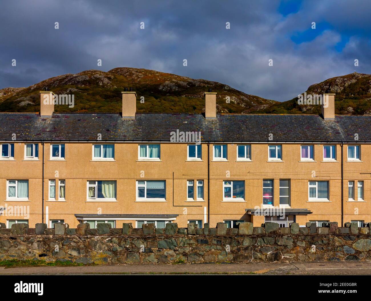Modern terraced houses at Barmouth in Gwynedd on the North Wales coast
