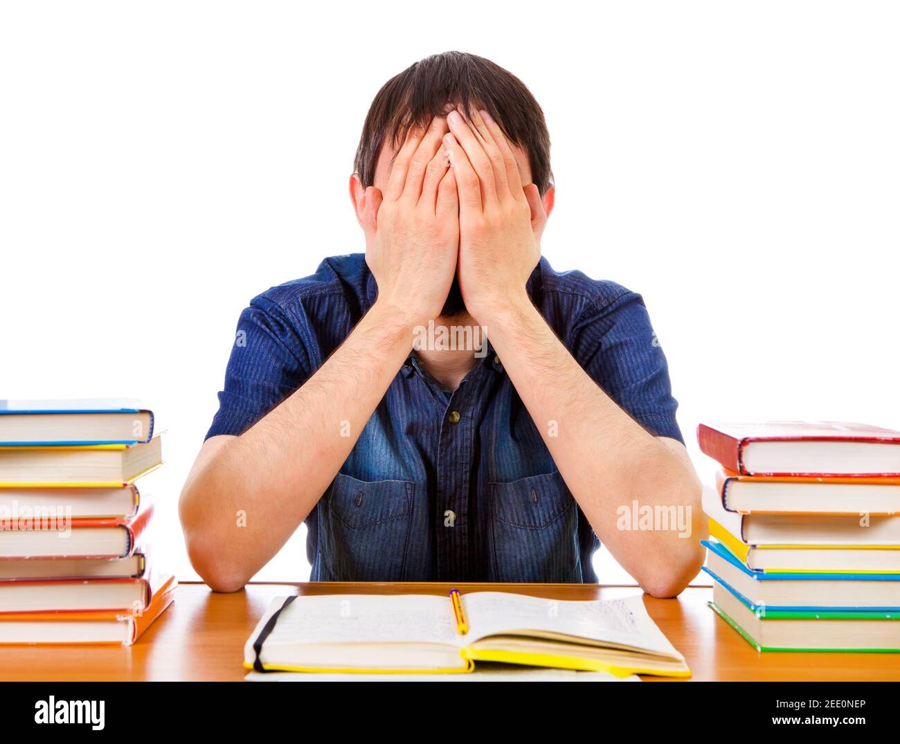 Sad Student on the School Desk Isolated on the White Background Stock Photo  - Alamy