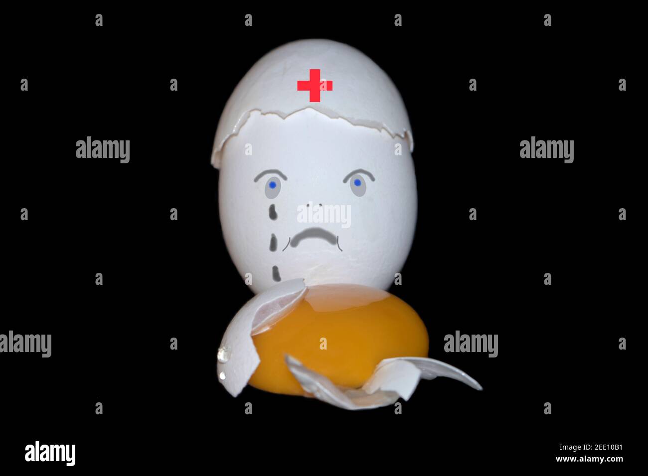 Painted sad face on an egg Stock Photo