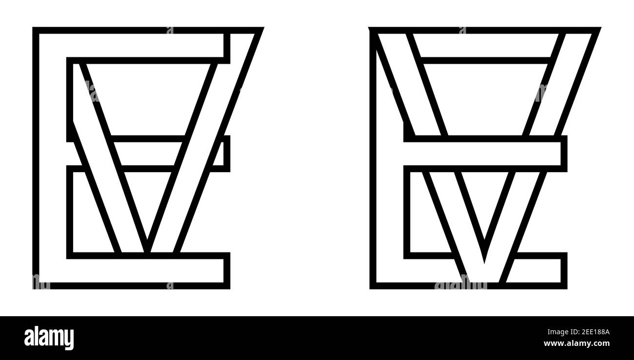 Logo sign ev and ve icon sign interlaced letters V, E vector logo ev ...