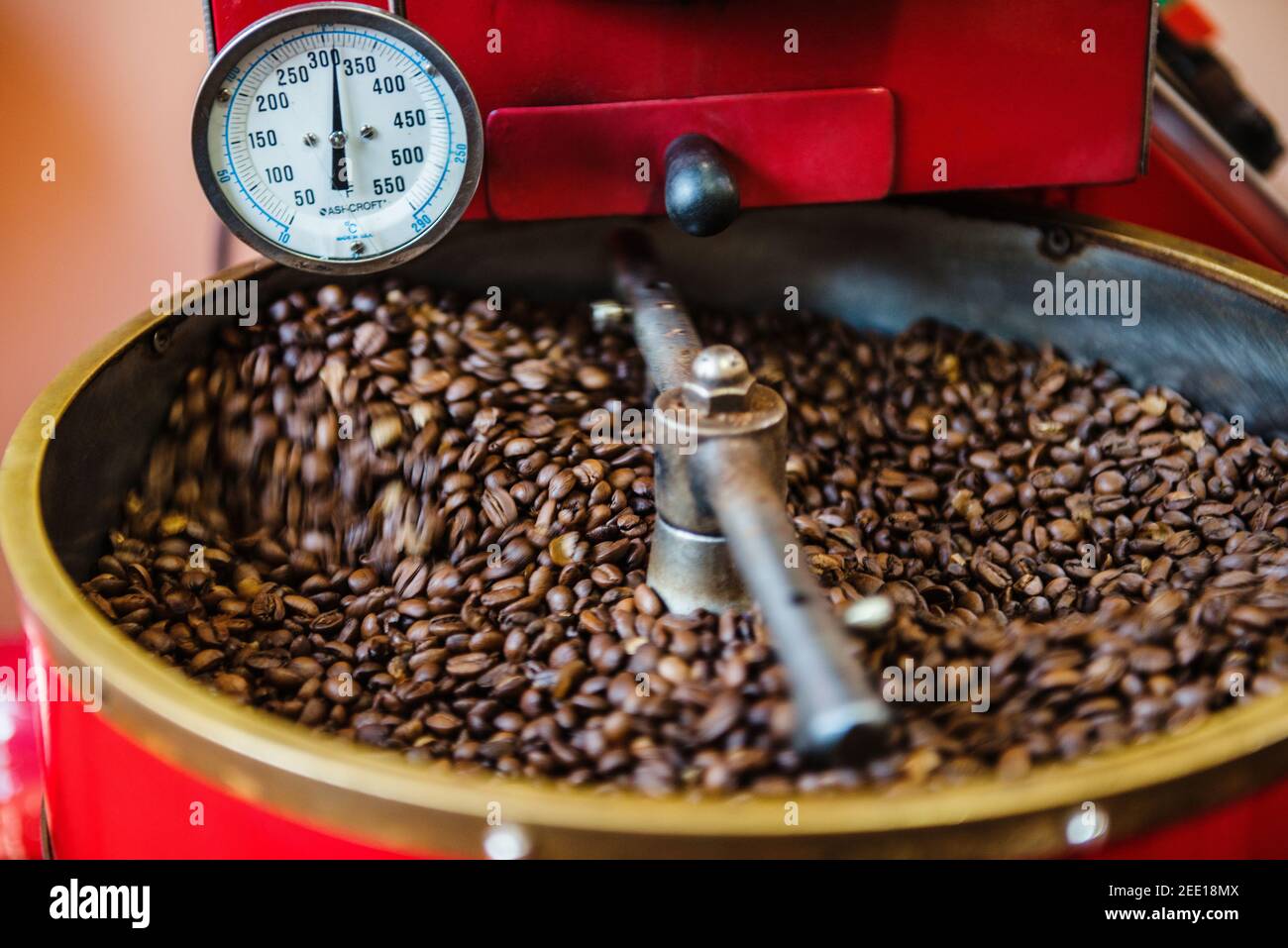 Coffee beans being roasted in a commercial coffee roaster, Boquete