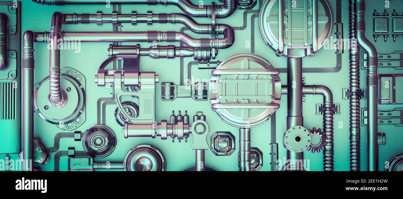 abstract sci-fi background with cables and pipes. 3d render. Stock Photo