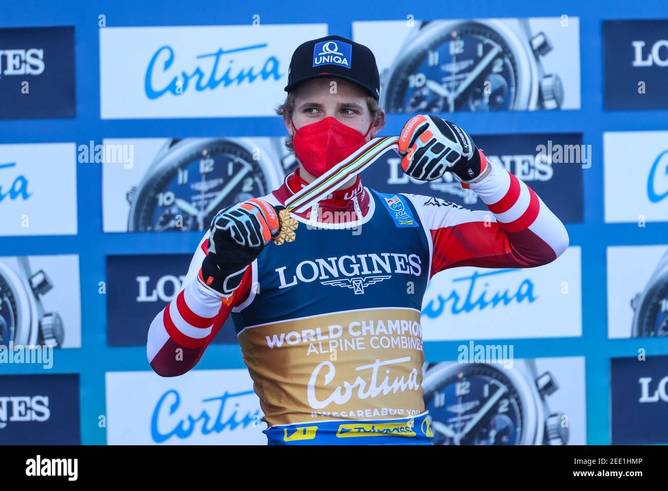 Olympia delle Tofane, Cortina (BL), Italy, 15 Feb 2021, SCHWARZ Marco (AUT) Gold Medal during