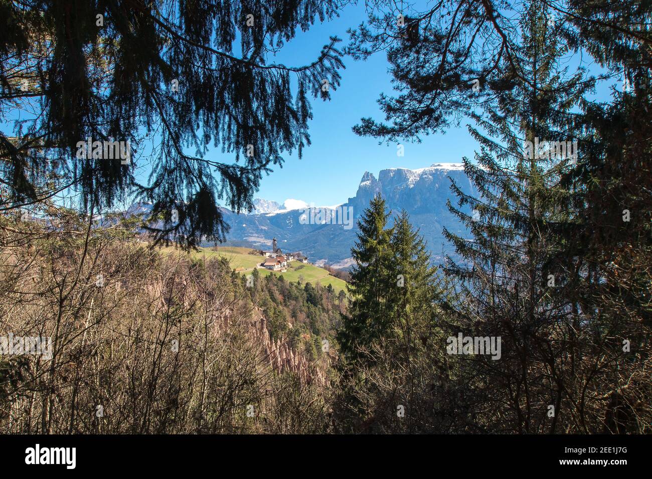 Natural earth pyramids in Renon Ritten Italy. Aerial view Stock Photo ...