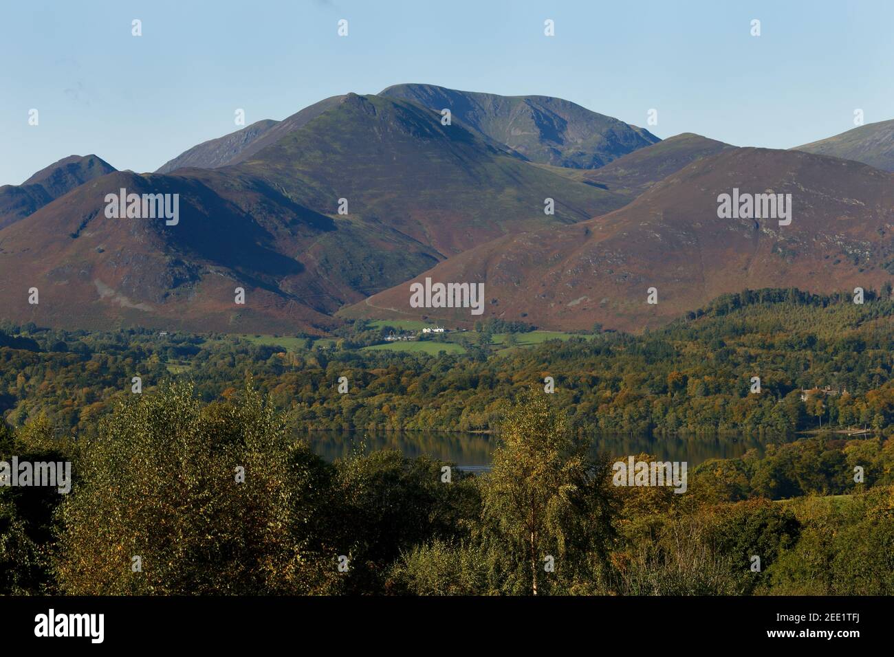 View to Catbells and Derwent Water on a sunny autumn day Lake District Cumbria Stock Photo