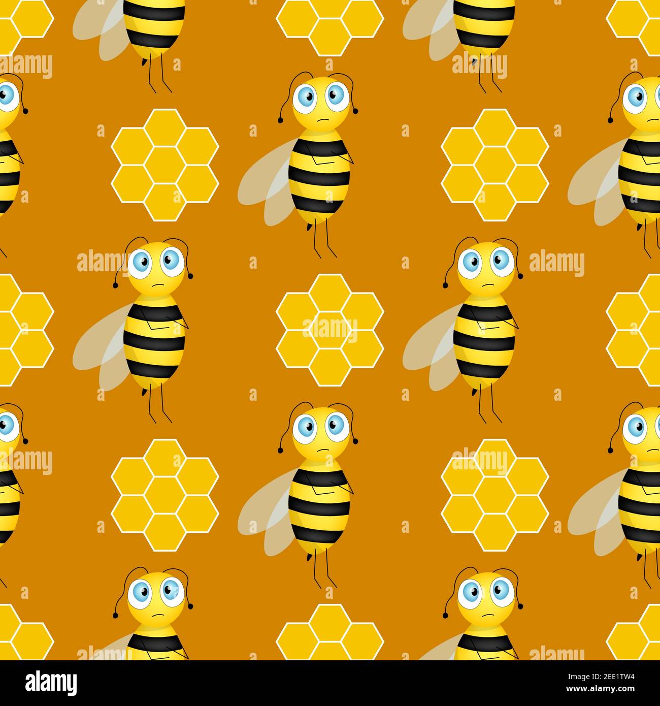 Seamless pattern with bees and honeycombs on brown background. Small ...