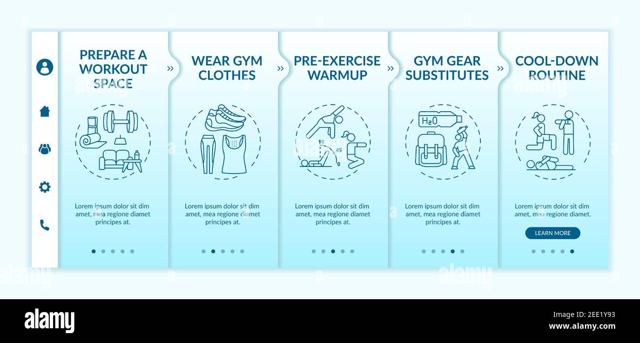 Home physical training tips onboarding vector template Stock Vector