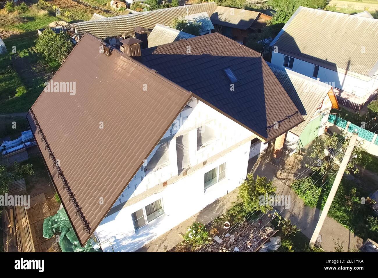 Modern roof made of metal. Corrugated metal roof and metal roofing Stock Photo Alamy