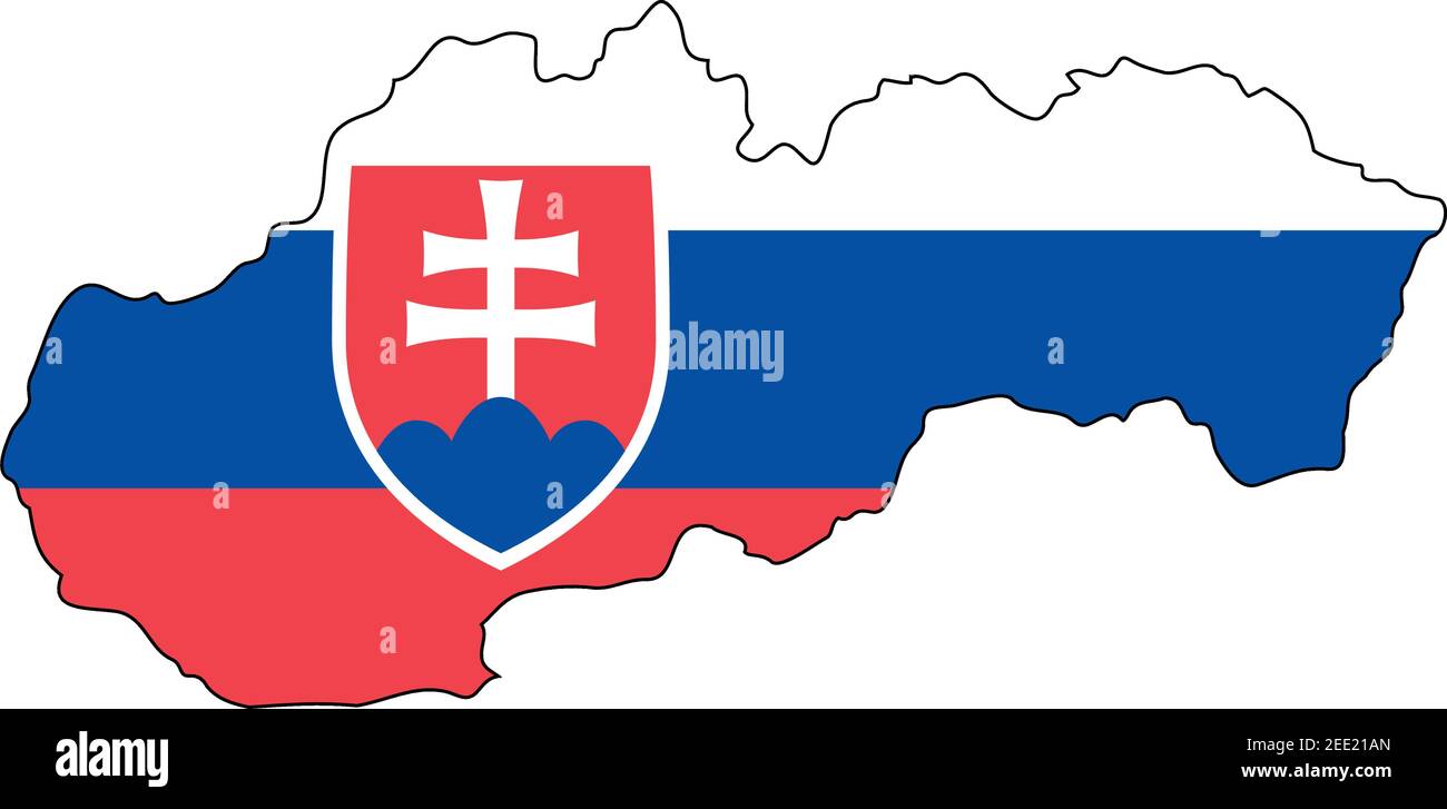 Slovakia map with flag - outline of a state with a national flag, white background, vector Stock Vector