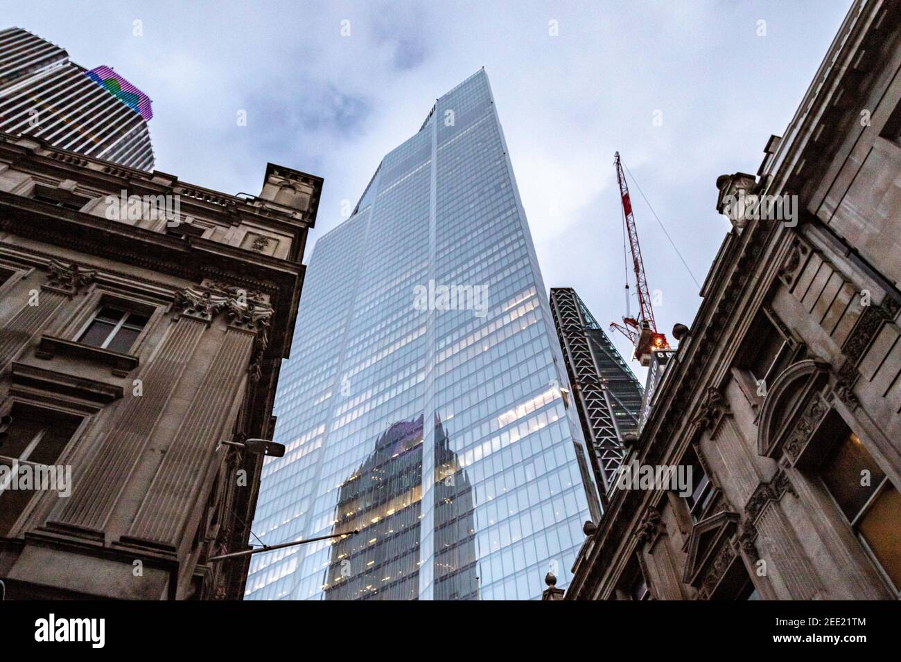 Looking up at the skyscraper 22 Bishopsgate from the end of Threadneedle Street. - Stock Image