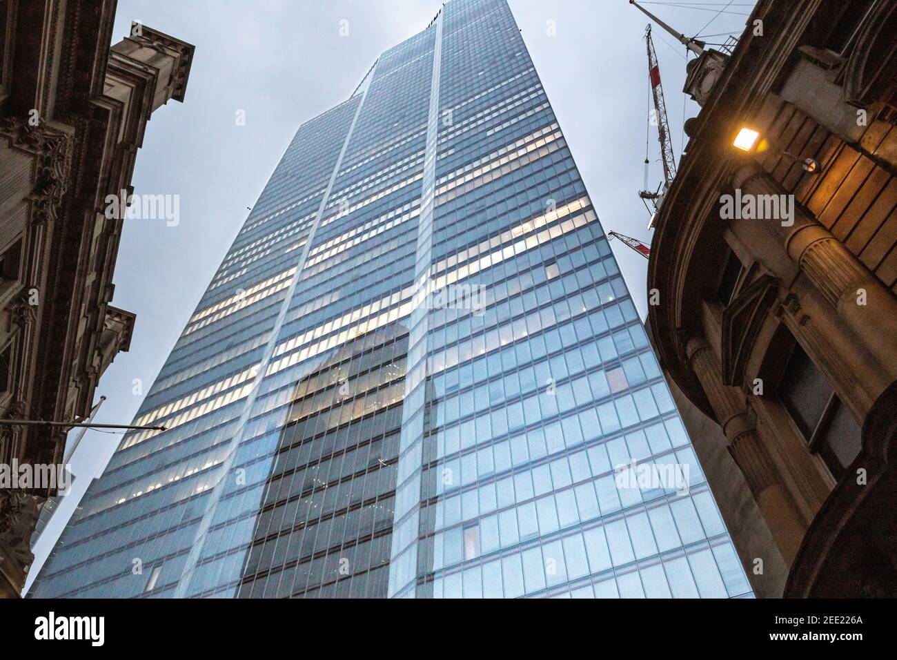 Looking up at the skyscraper 22 Bishopsgate from the end of Threadneedle Street. - Stock Image