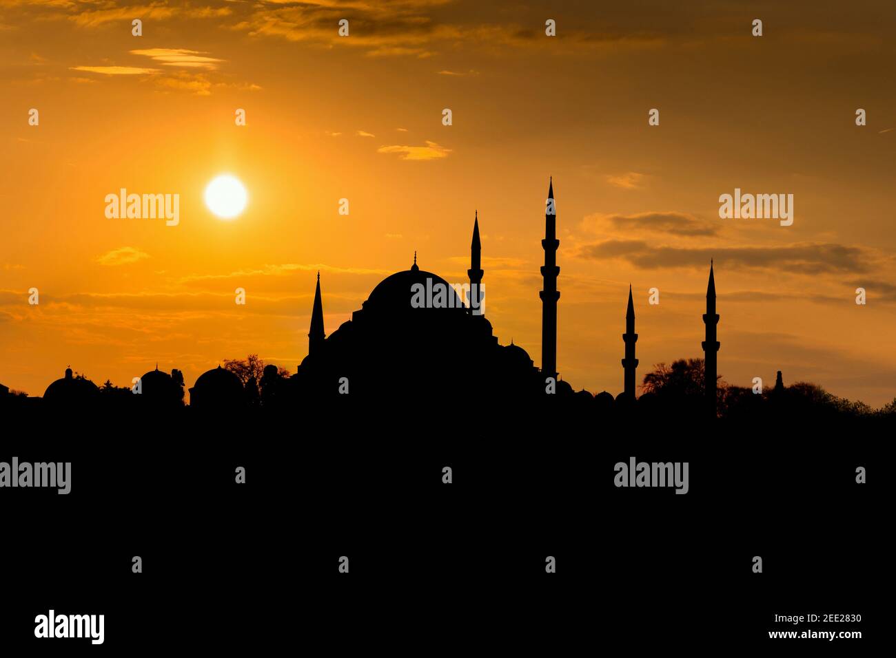 Sunset sky over Istanbul mosques. Turkey. Stock Photo