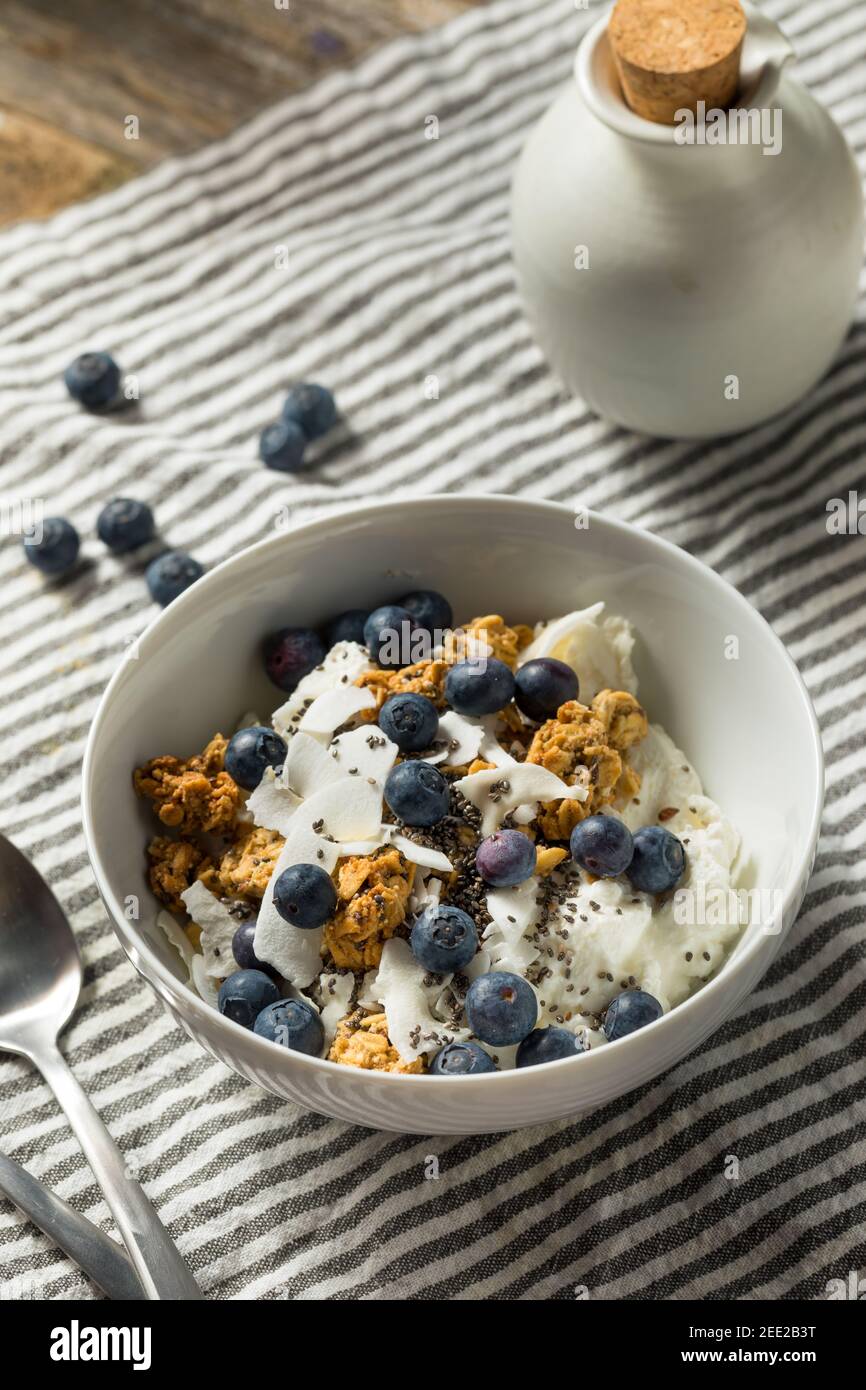 Healthy Homemade Ricotta Cheese Yogurt Bowl with Fruit and Granola Stock Photo