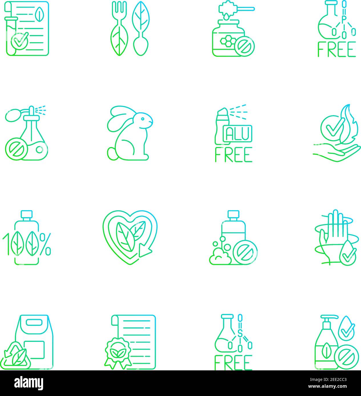Natural cosmetic gradient linear vector icons set Stock Vector