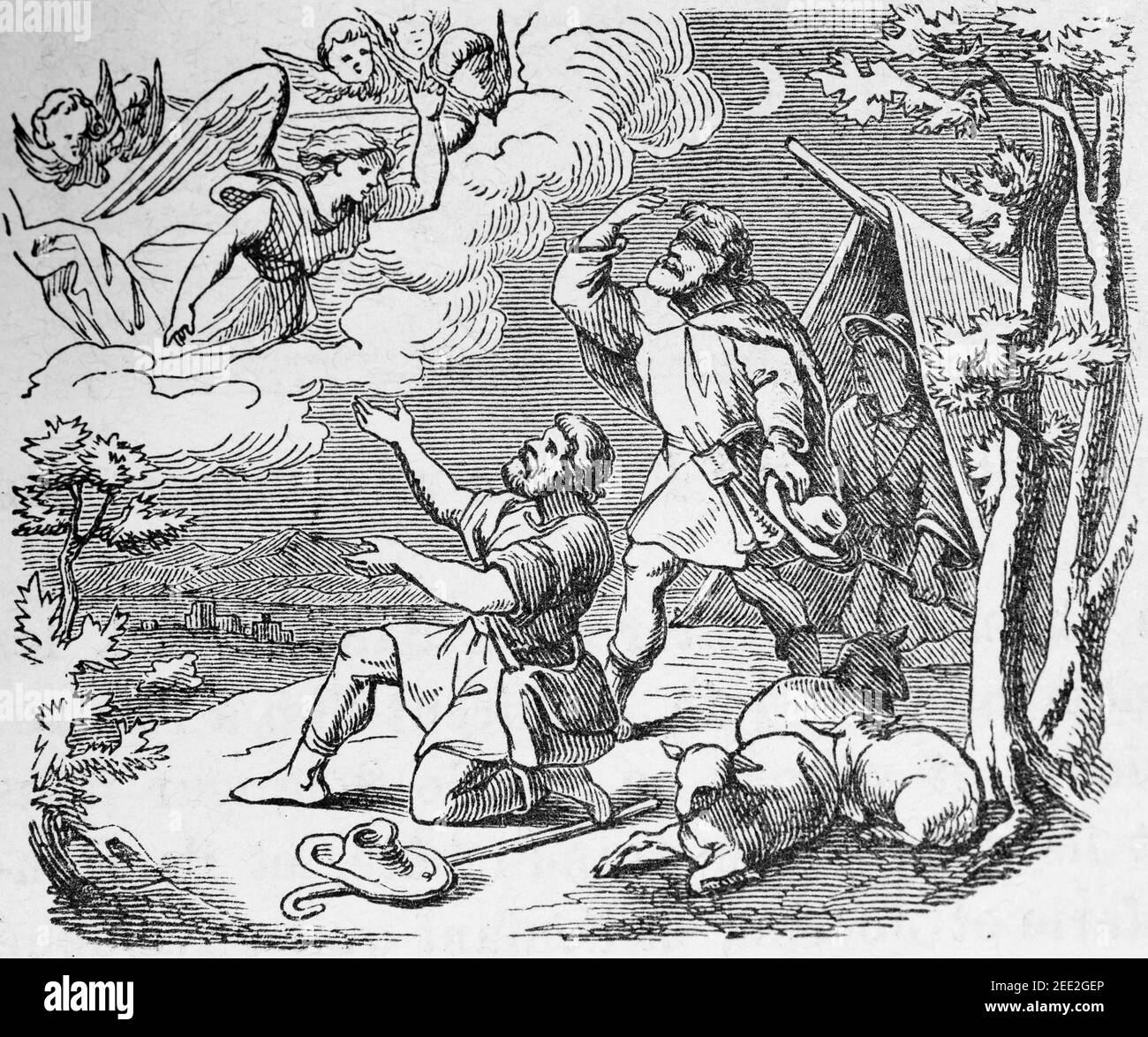 The shepherds at the crib, scene of the New Testament, Histoire Biblique de L´Ancien Testament, Stock Photo