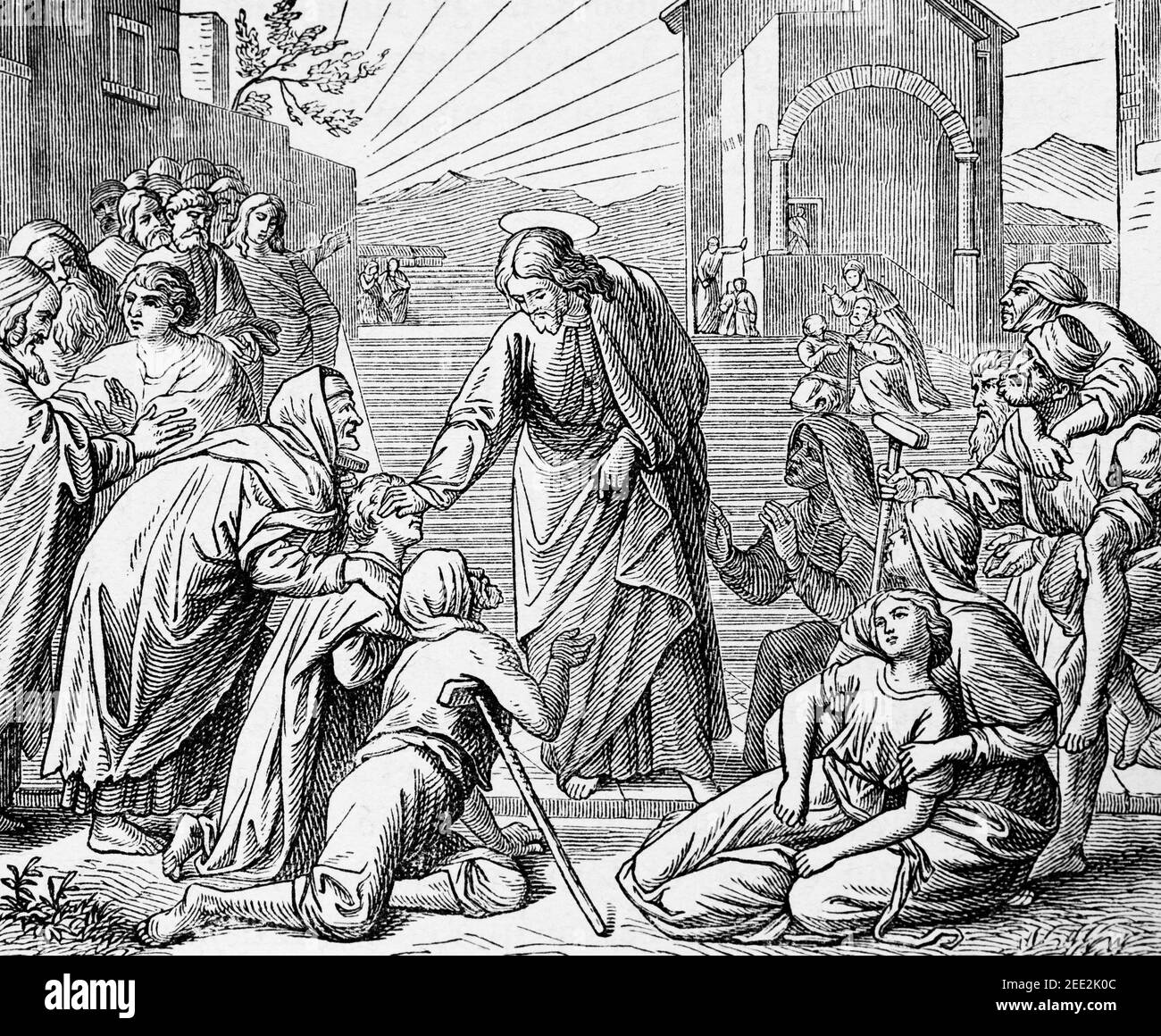 The mighty miracles of Jesus at Capernaum, Scene of the New Testament, Histoire Biblique de L´Ancien Testament, Stock Photo