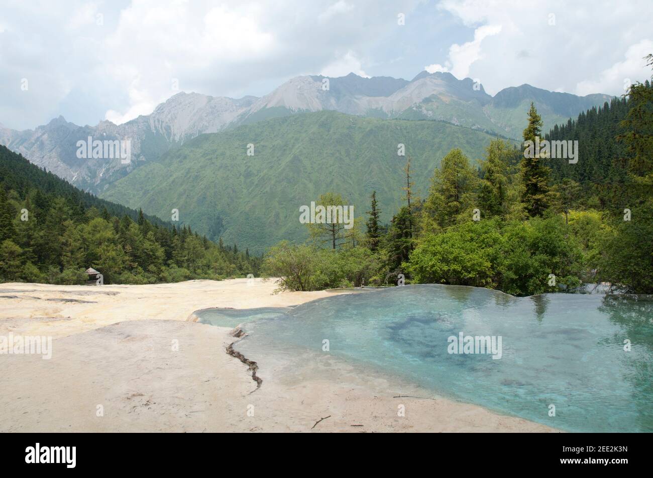 Huanglong blue mirror pool (August 2015) Stock Photo