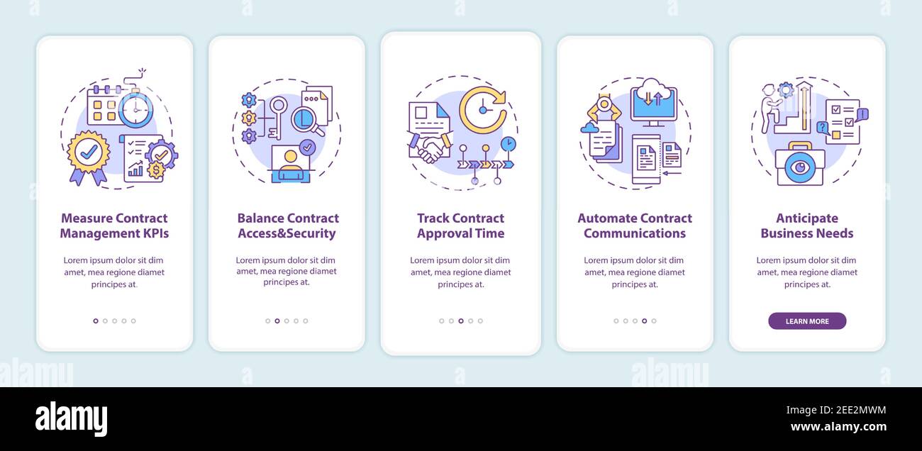 Manager Contract Screen Efficient Contract management tips onboarding mobile app page screen ...