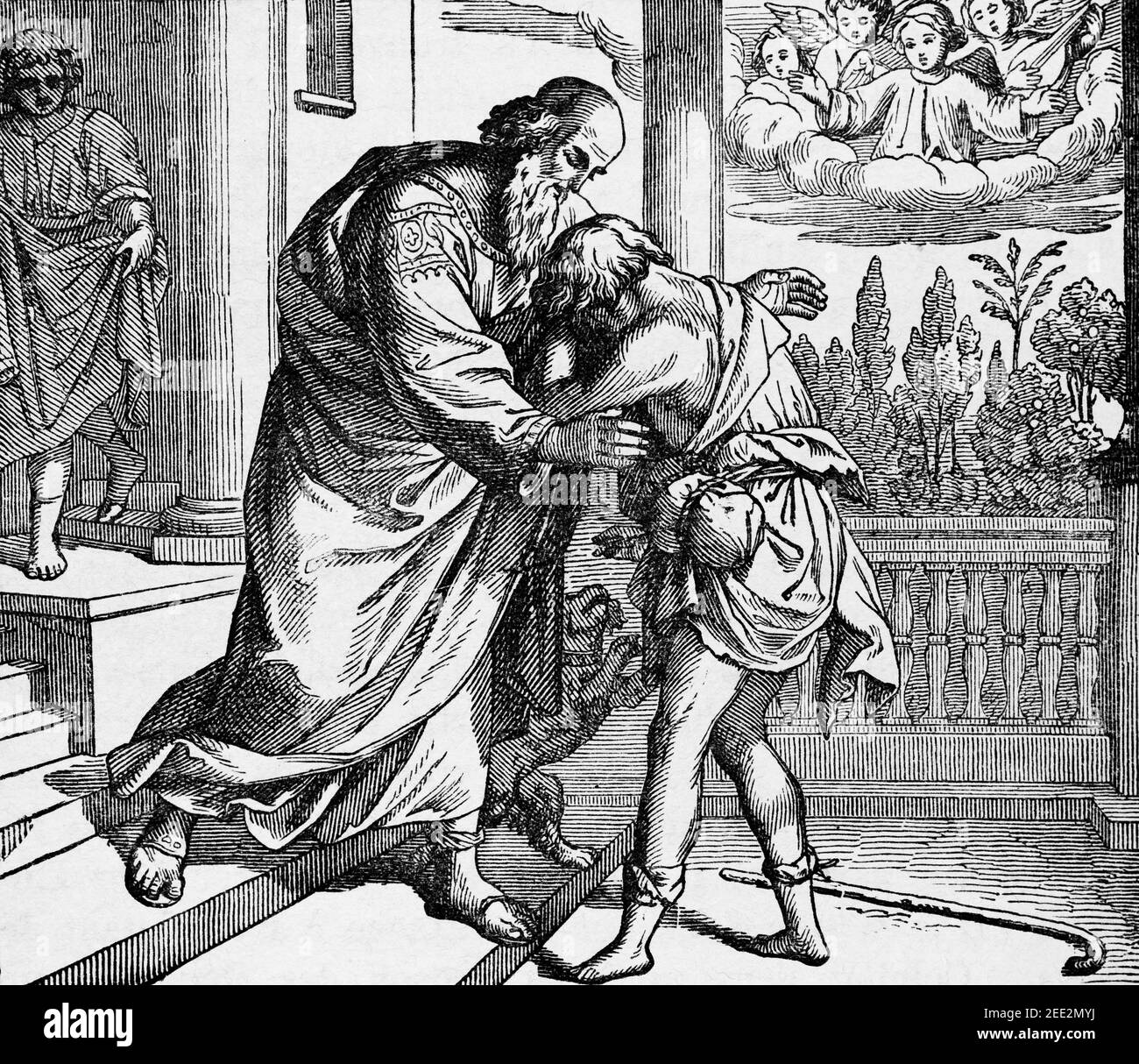 The parable of the prodigal son, scene of the New Testament, Histoire Biblique de L´Ancien Testament, Stock Photo