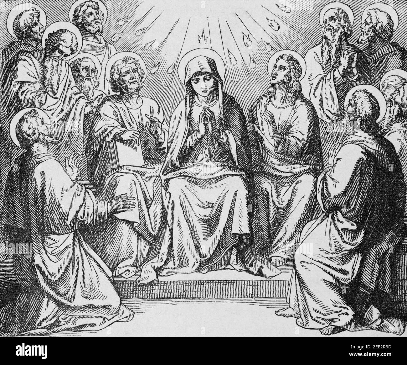 The election of Matthias as the disciple to replace Judas. The Descent of the Holy Spirit, scene of the New Testament, Histoire Biblique de L´Ancien Stock Photo