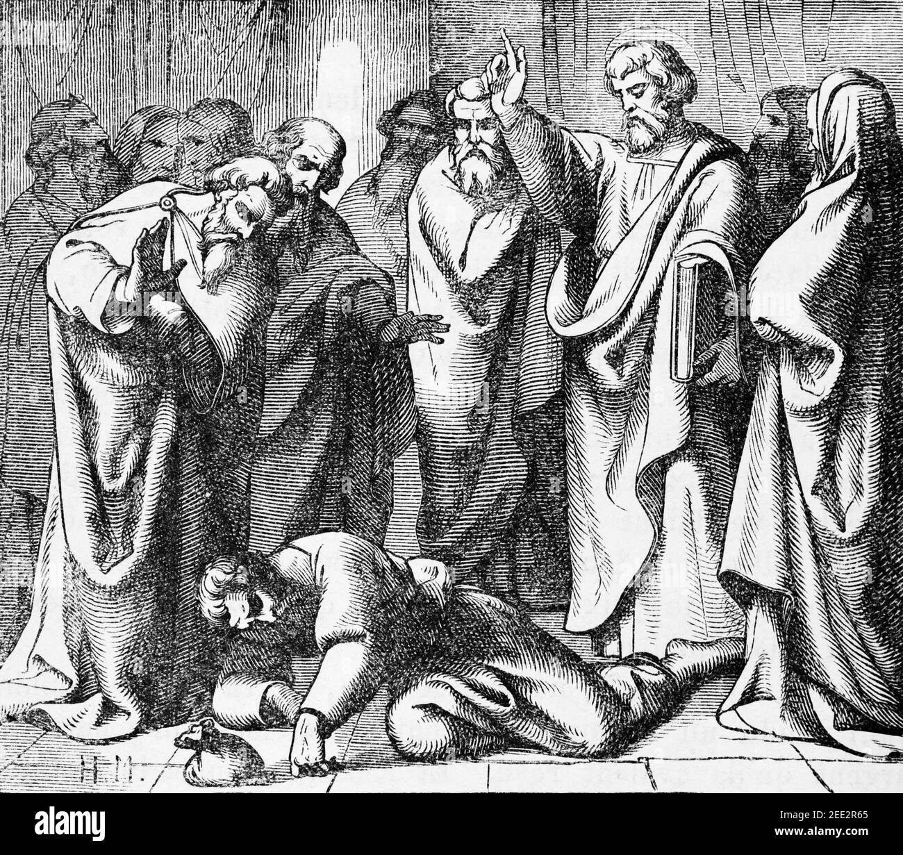 Ananias and Sapphire, scene of the New Testament, Histoire Biblique de L´Ancien Testament, Stock Photo