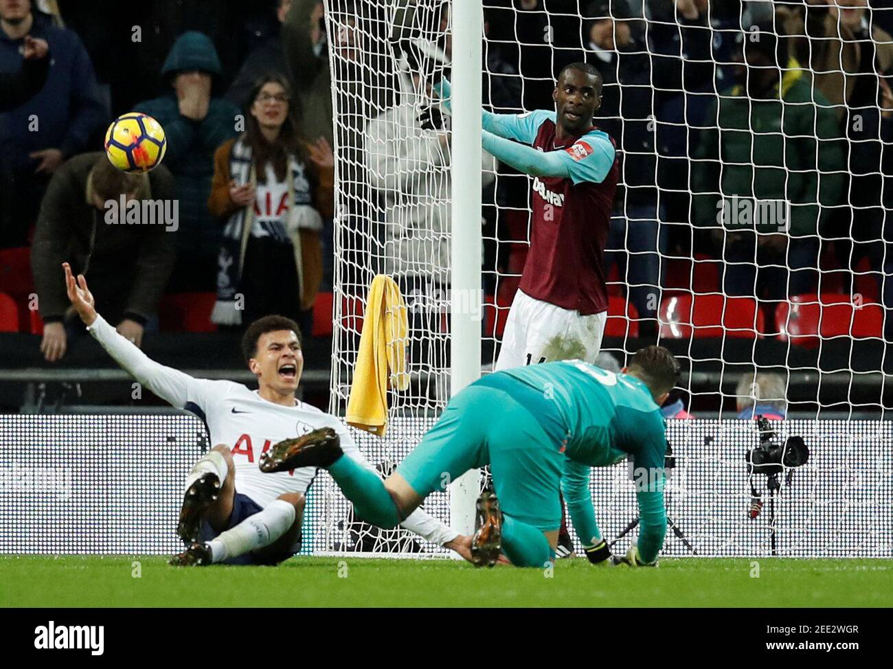 Soccer Football - Premier League - Tottenham Hotspur vs West Ham United - Wembley Stadium, London, Britain - January 4, 2018   Tottenham's Dele Alli appeals after a challenge by West Ham United's Adrian   REUTERS/Eddie Keogh    EDITORIAL USE ONLY. No use with unauthorized audio, video, data, fixture lists, club/league logos or 'live' services. Online in-match use limited to 75 images, no video emulation. No use in betting, games or single club/league/player publications.  Please contact your account representative for further details. Stock Photo