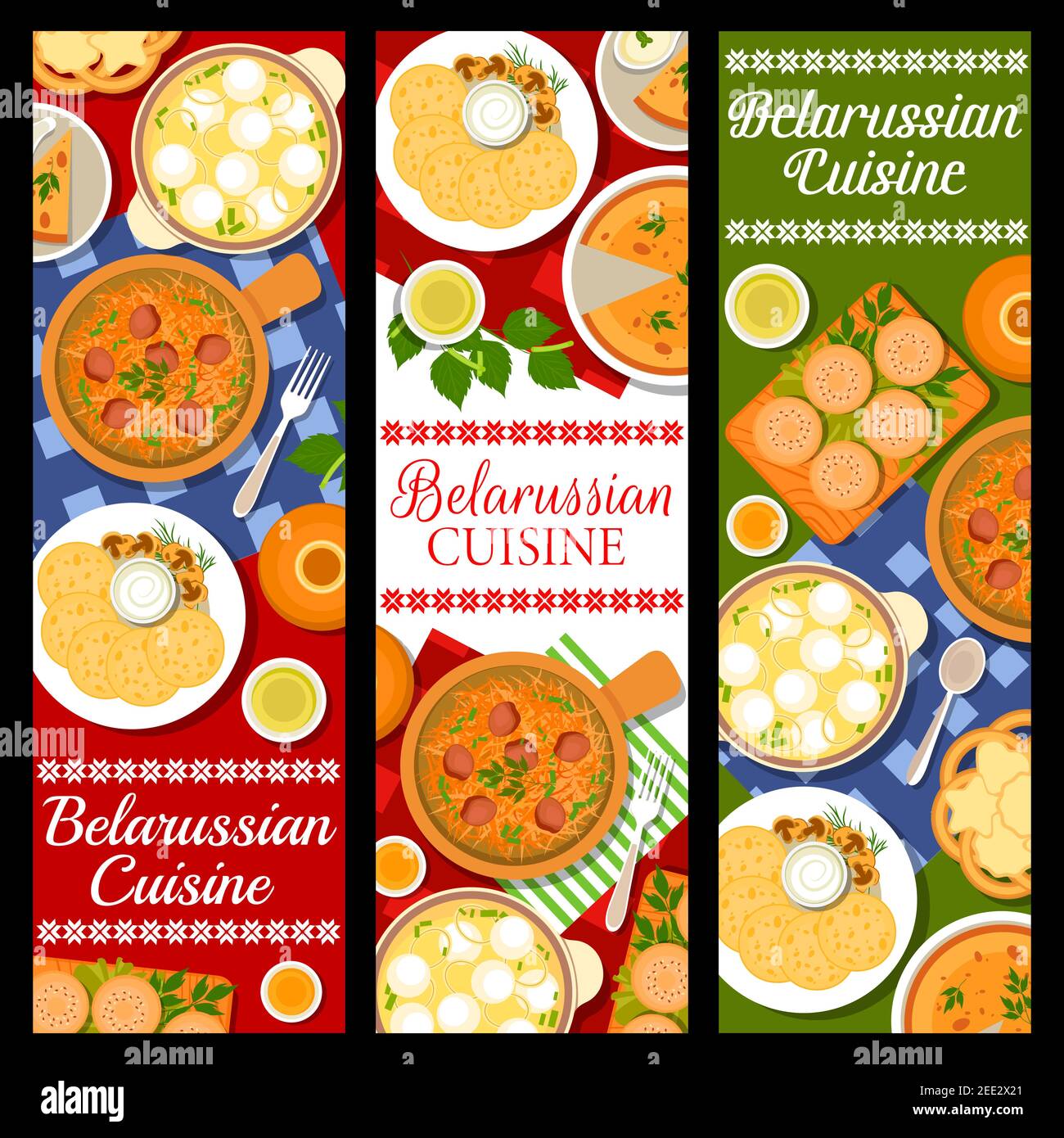 Belarussian cuisine food, dishes and meals banners, vector restaurant menu.  Belarusian traditional food and Belarus cuisine meals potato pie babka, sw  Stock Vector Image & Art - Alamy