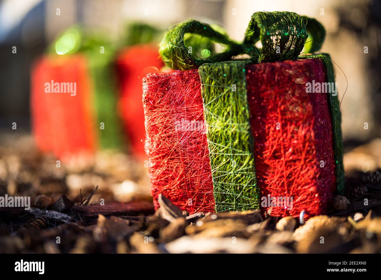 Christmas Gift Garden Decorations Stock Photo - Alamy
