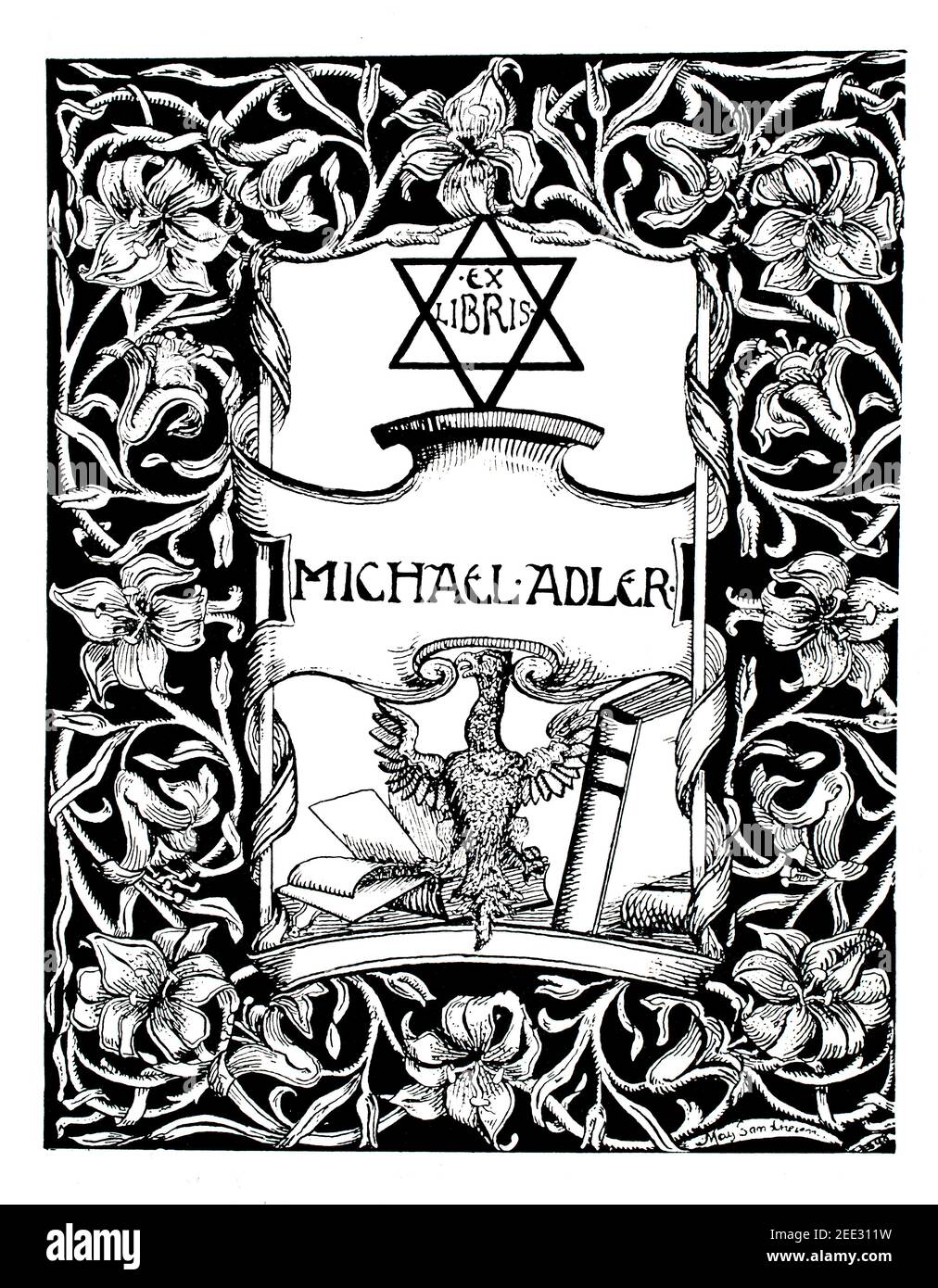 Bookplate for Rev Dr Michael Adler by Amy Sandheim, in 1899 The Studio an Illustrated Magazine of Fine and Applied Art Stock Photo