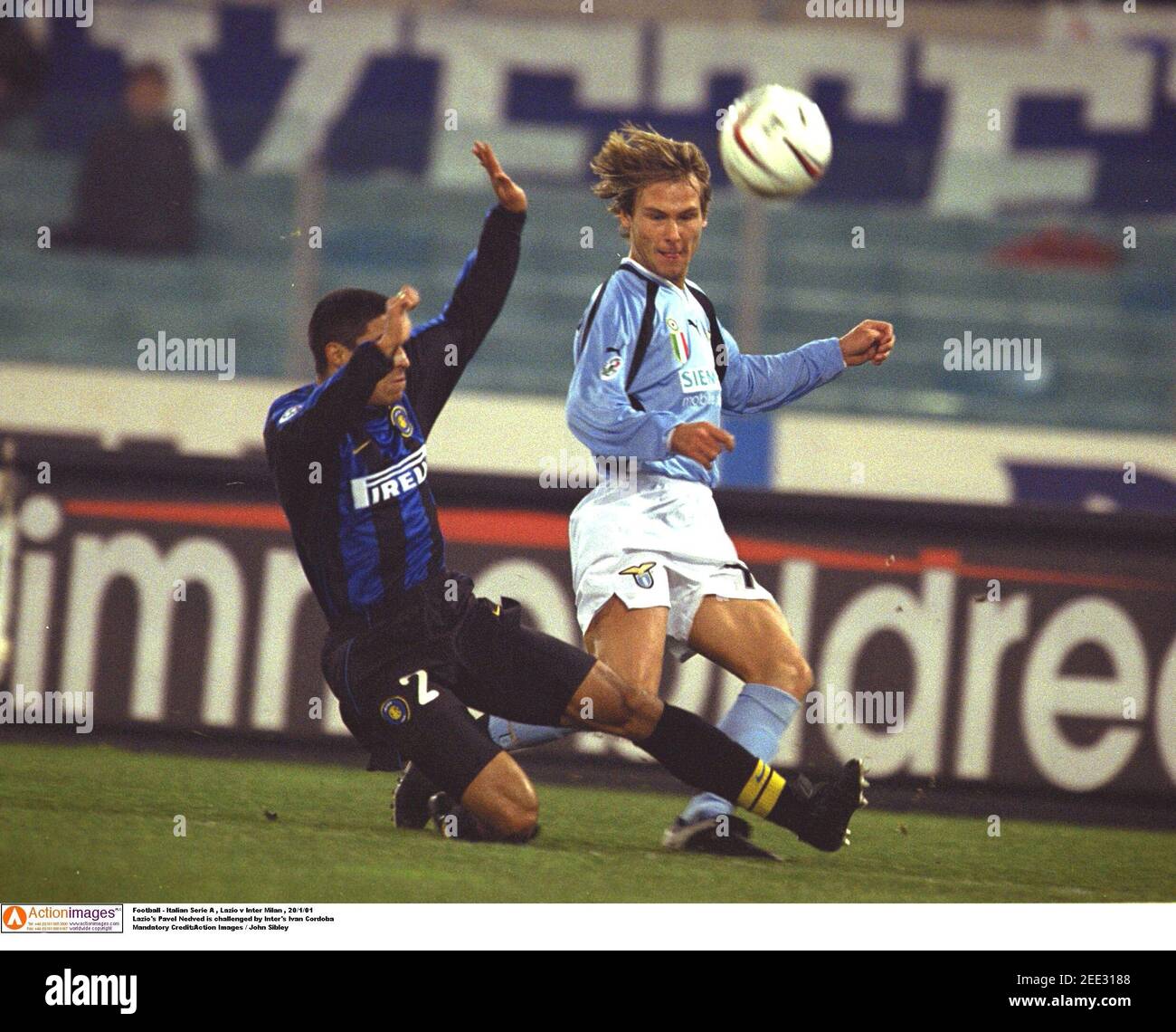 Football Italian Serie A Lazio V Inter Milan 1 01 Lazio S Pavel Nedved Is Challenged By Inter S Ivan Cordoba Mandatory Credit Action Images John Sibley Stock Photo Alamy