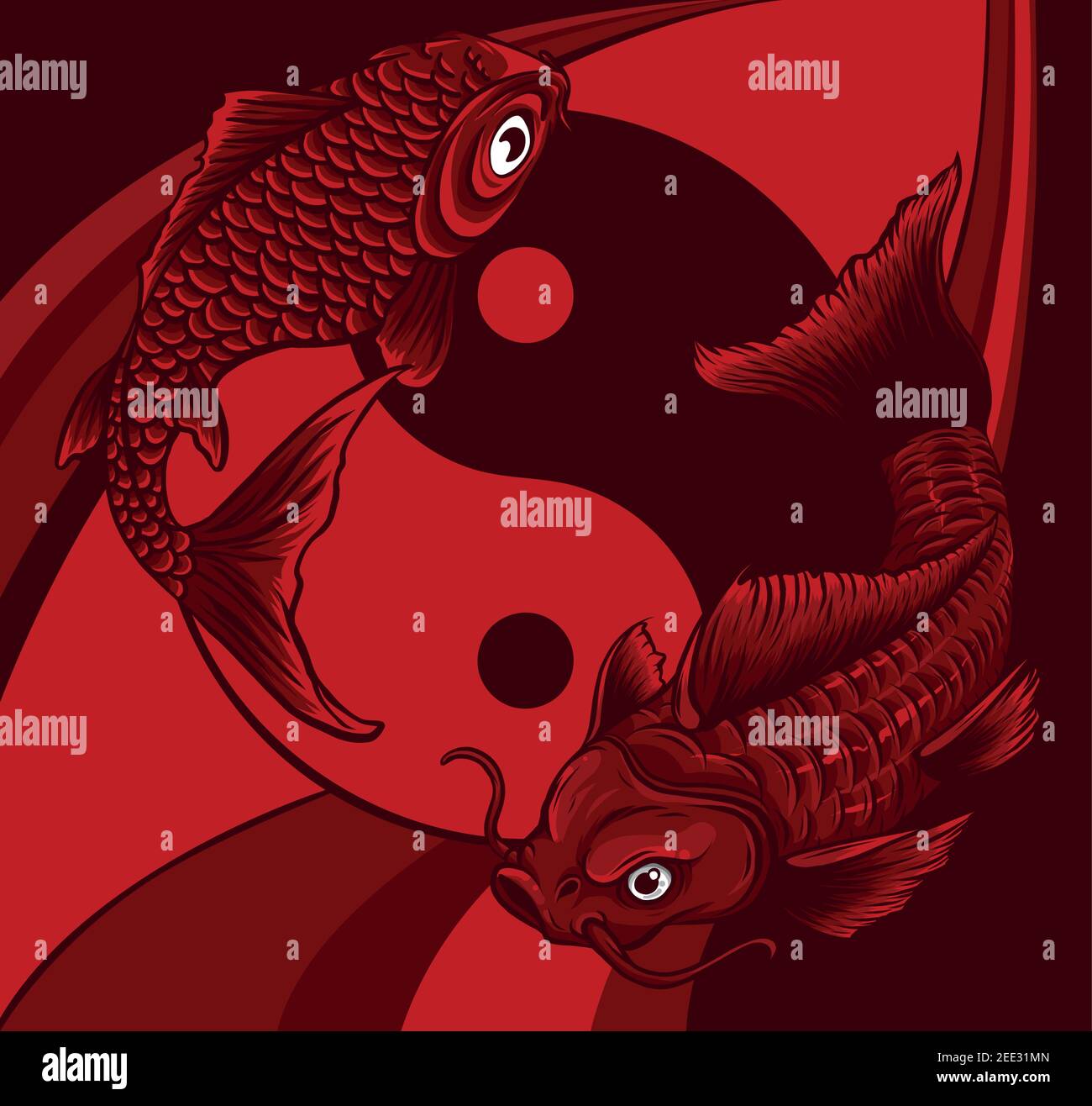 Ying Yang symbol with koi fishes. Vector illustration Stock Vector