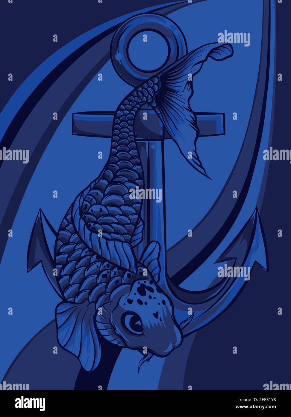 fish anchor vector illustration line art quality Stock Vector