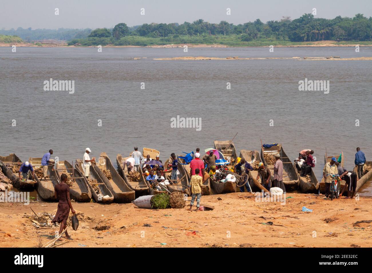 Boat berth for Congo River crossing in Kisangani, Tshopo province, Democratic Republic of the Congo. Stock Photo