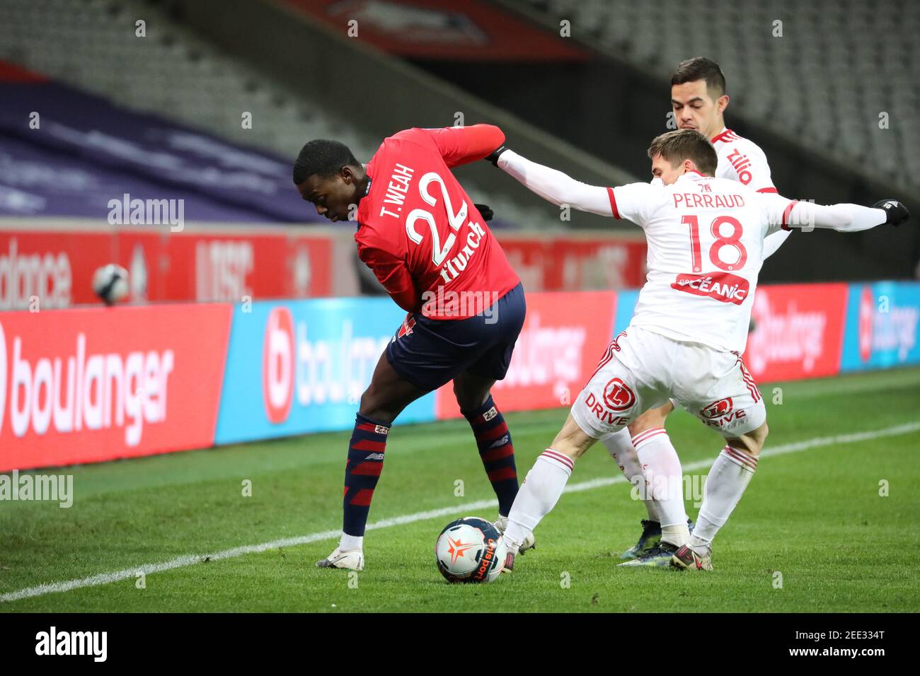 Weah 22 and Perraud 18 Brest during the French championship Ligue 1 football  match between Lille OSC and Stade Brestois 29 on / LM Stock Photo - Alamy